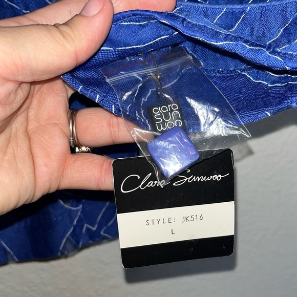 NWT CLARA SUN WOO Women’s L Royal Blue Lightweight Linen Blend Blazer - Picture 3 of 4